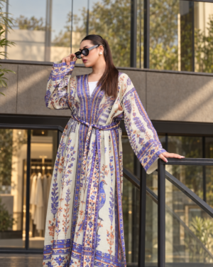 A modern abaya kaftan crafted from Egyptian cotton, offering a soft, breathable, and comfortable feel. Designed with an elegant front-open style and a matching belt to create a graceful, flattering silhouette. Its timeless design blends modesty with contemporary Gulf-inspired elegance, making it perfect for everyday wear and special occasions. Fabric: Egyptian Cotton Style: Front-Open Abaya Kaftan with Belt